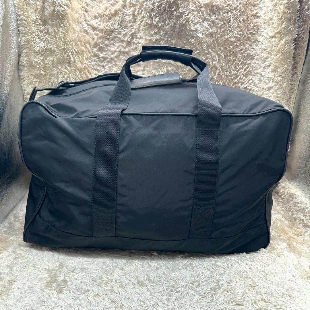 【美品】プラダ ボストンバッグ ブラック ナイロン 三角ロゴ ユニセックス