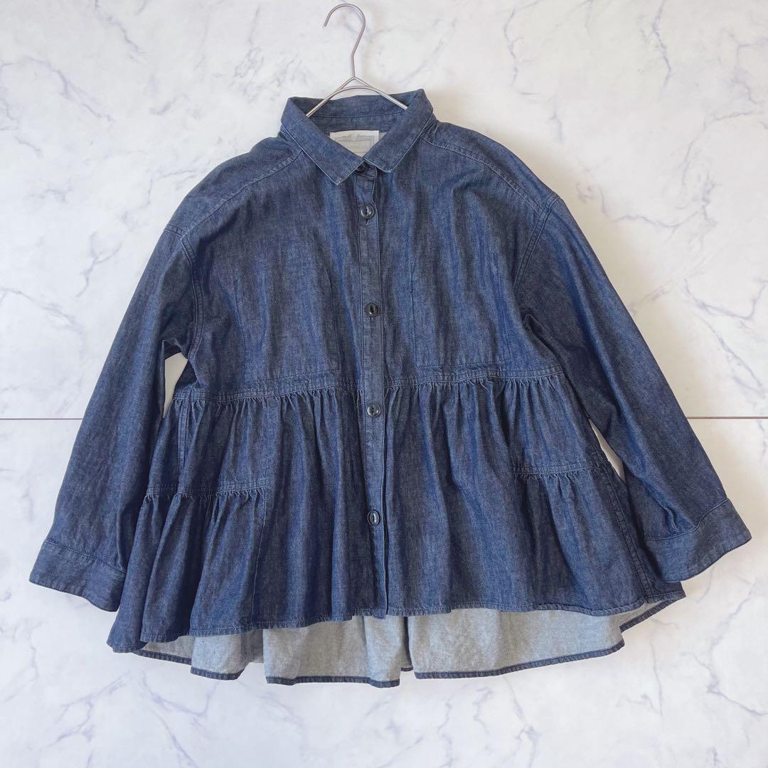 【美品】BEARDSLEYデニム フリル ティアード ブラウス インディゴ