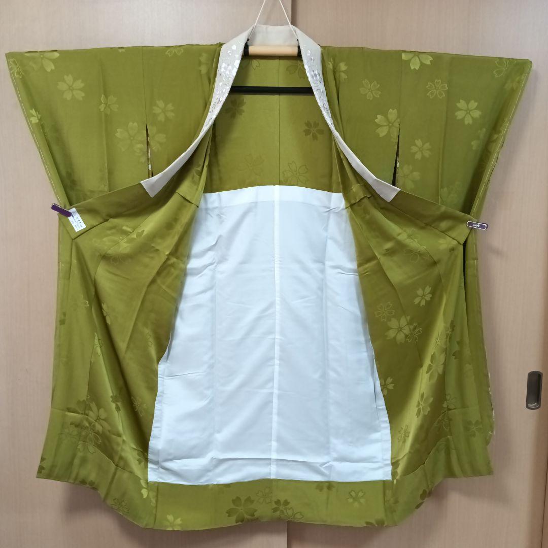 振襦006　振袖用長襦袢　正絹　七宝枝花地紋　緑系　正絹　未使用