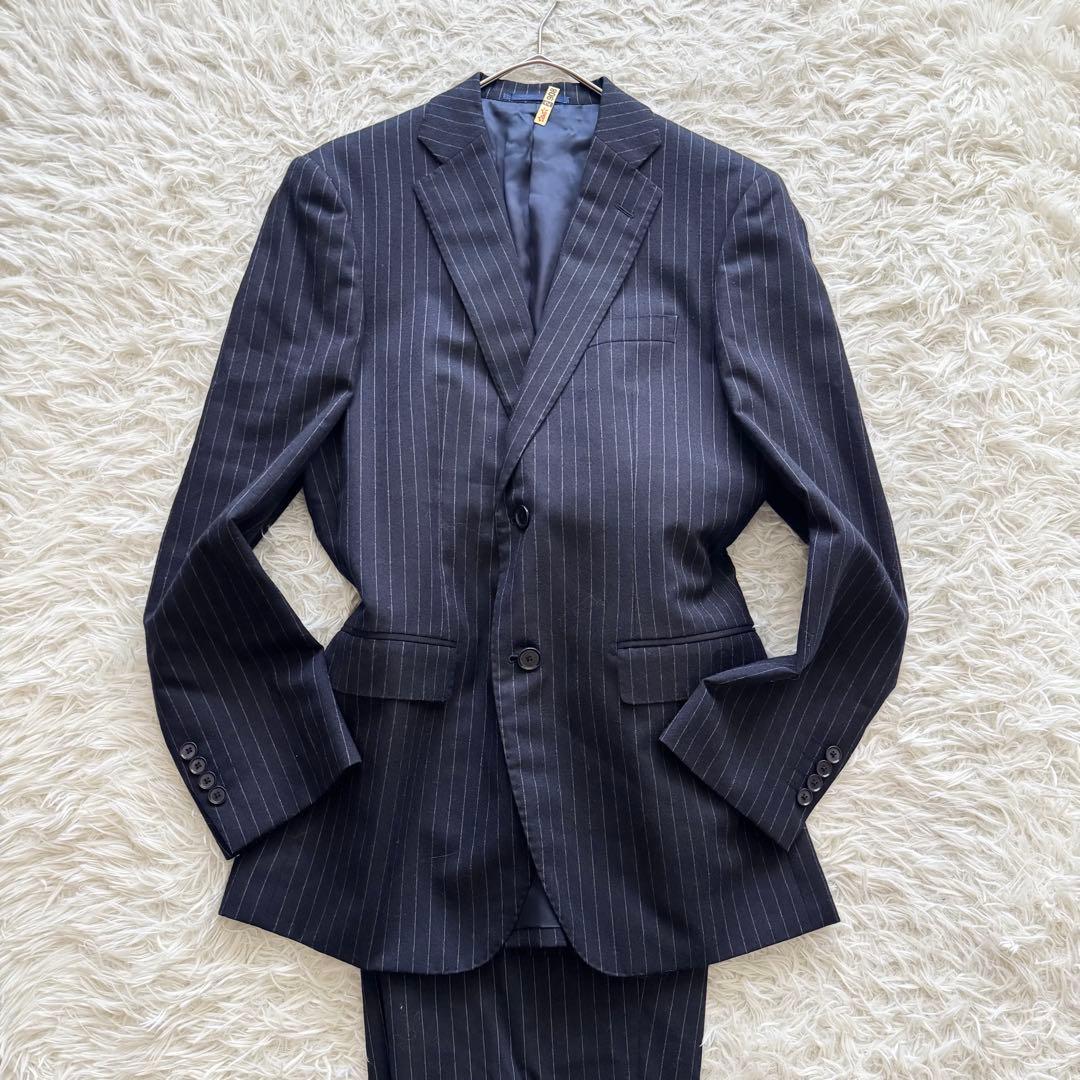 【トゥモローランド】スーツ　ストライプ NIKKE生地　紺色　48