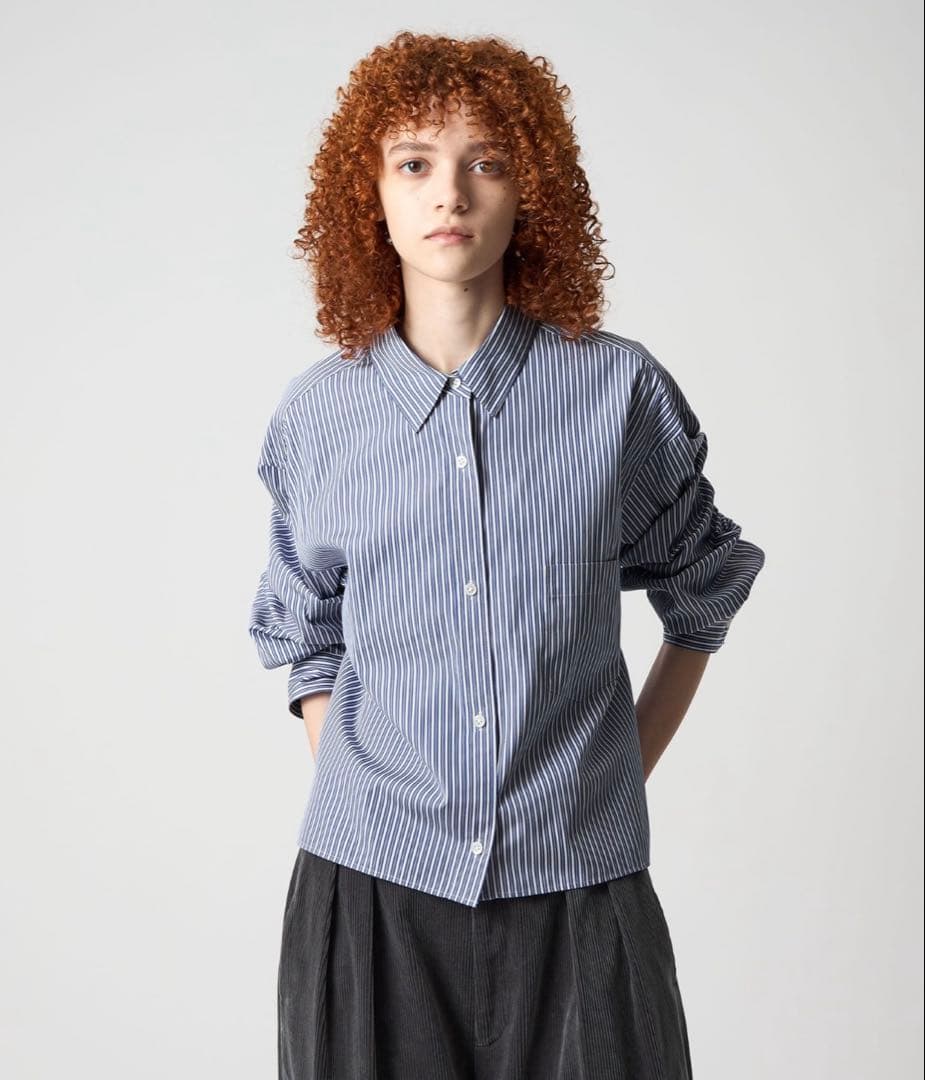 本日限定価格＜6(ROKU)＞コットン ストライプ クロップド シャツ　25aw