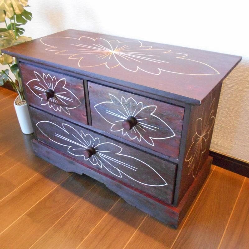 花柄模様 チェスト アジアン家具 バリ家具 収納家具 完成品家具 アンティーク風