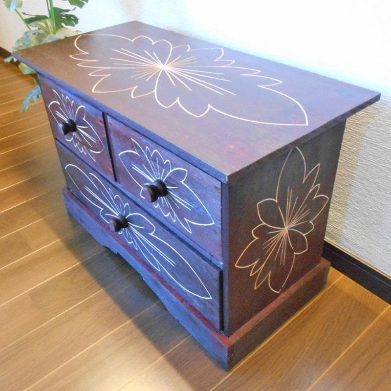 花柄模様 チェスト アジアン家具 バリ家具 収納家具 完成品家具 アンティーク風