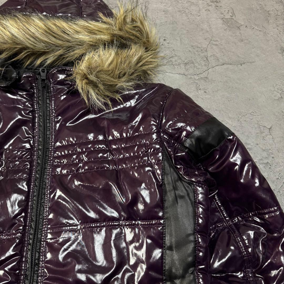 Y2K 光沢 ファー ジャケット 短丈 お兄系 ダークパープル