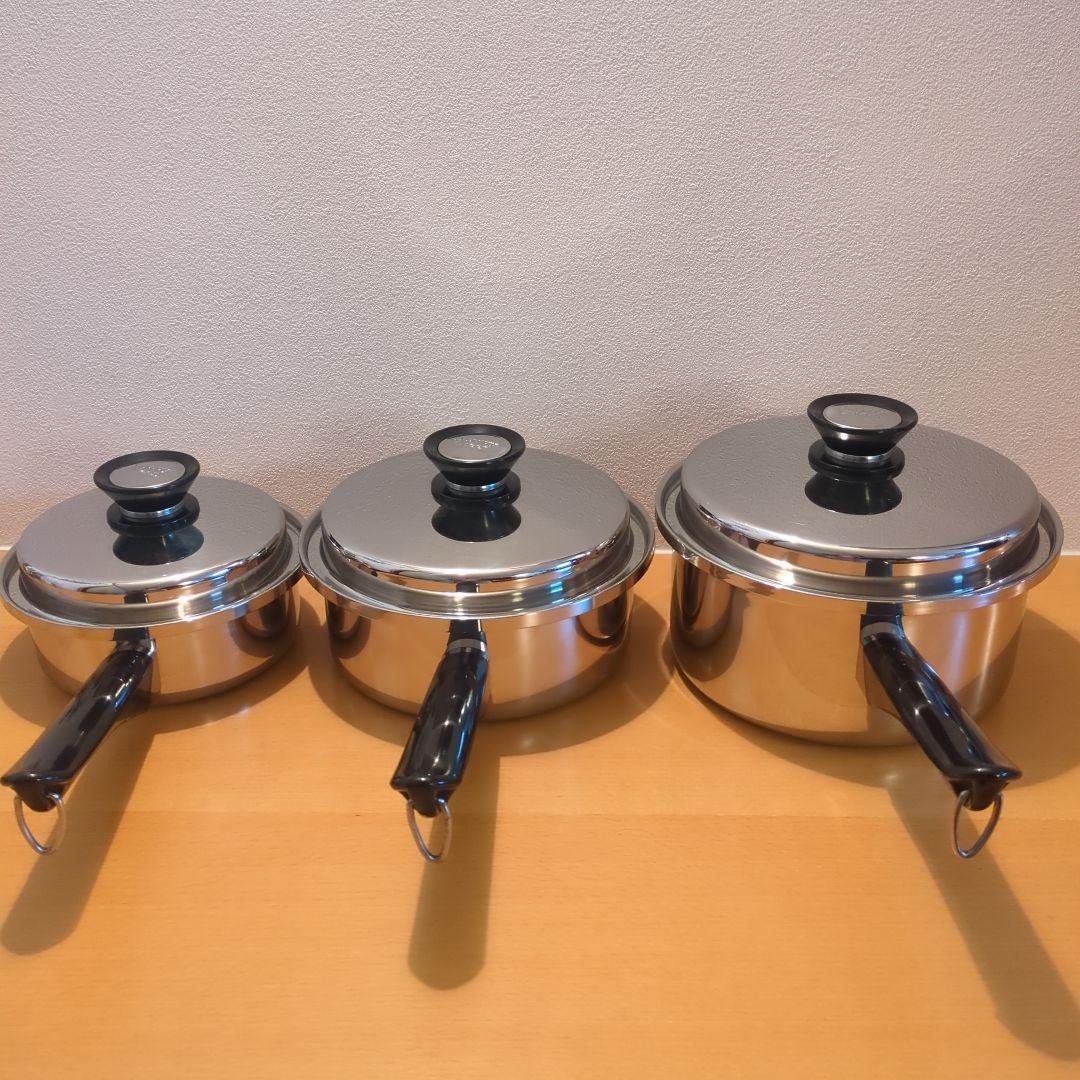 【みおんま】アムウェイ大中小ソースパン　ステンレス片手鍋3個セット