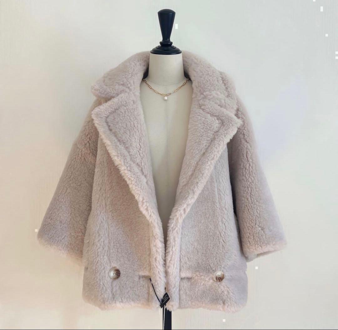 テディテーラードコート　アルパカ素材　ライトベージュ