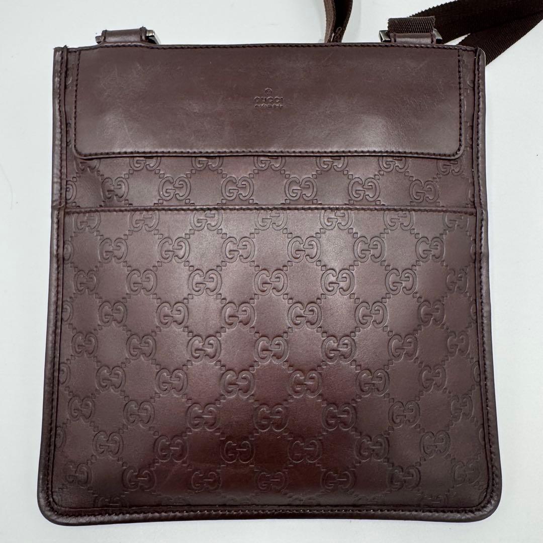 GUCCI グッチ シマ レザー ショルダーバッグ サコッシュ 斜めがけ 濃茶