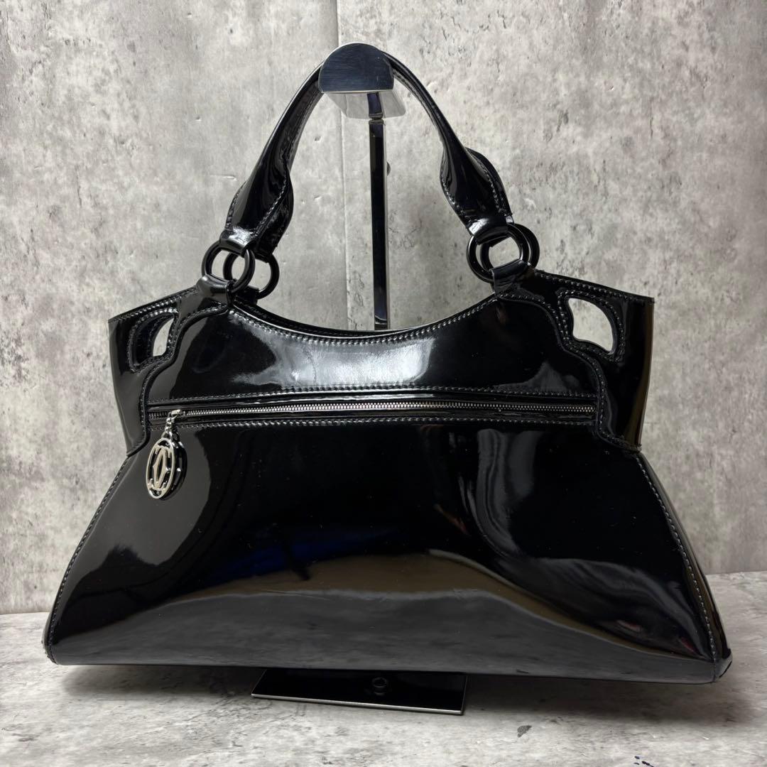 カルティエ レディース ハンドバッグ マルチェロ エナメル ブラック ギャラ付