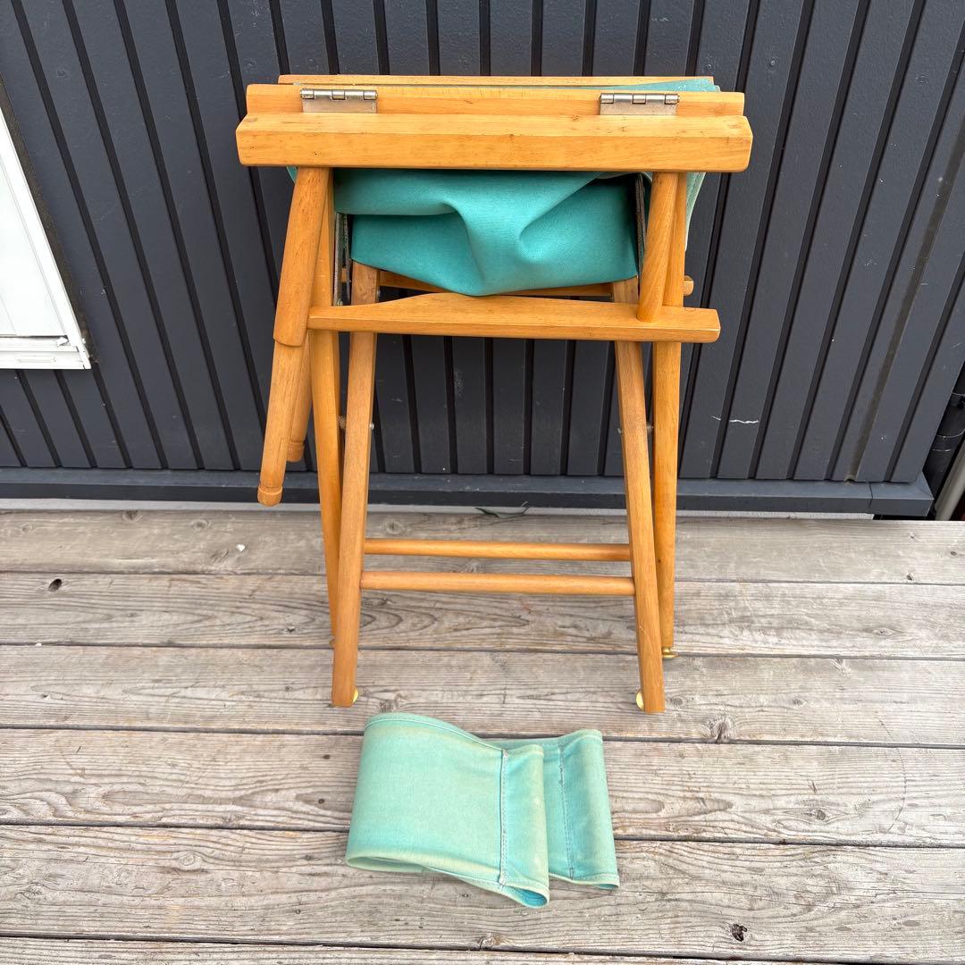 北欧レトロ 折りたたみ ディレクターズチェア 木製 キャンバス地 グリーン