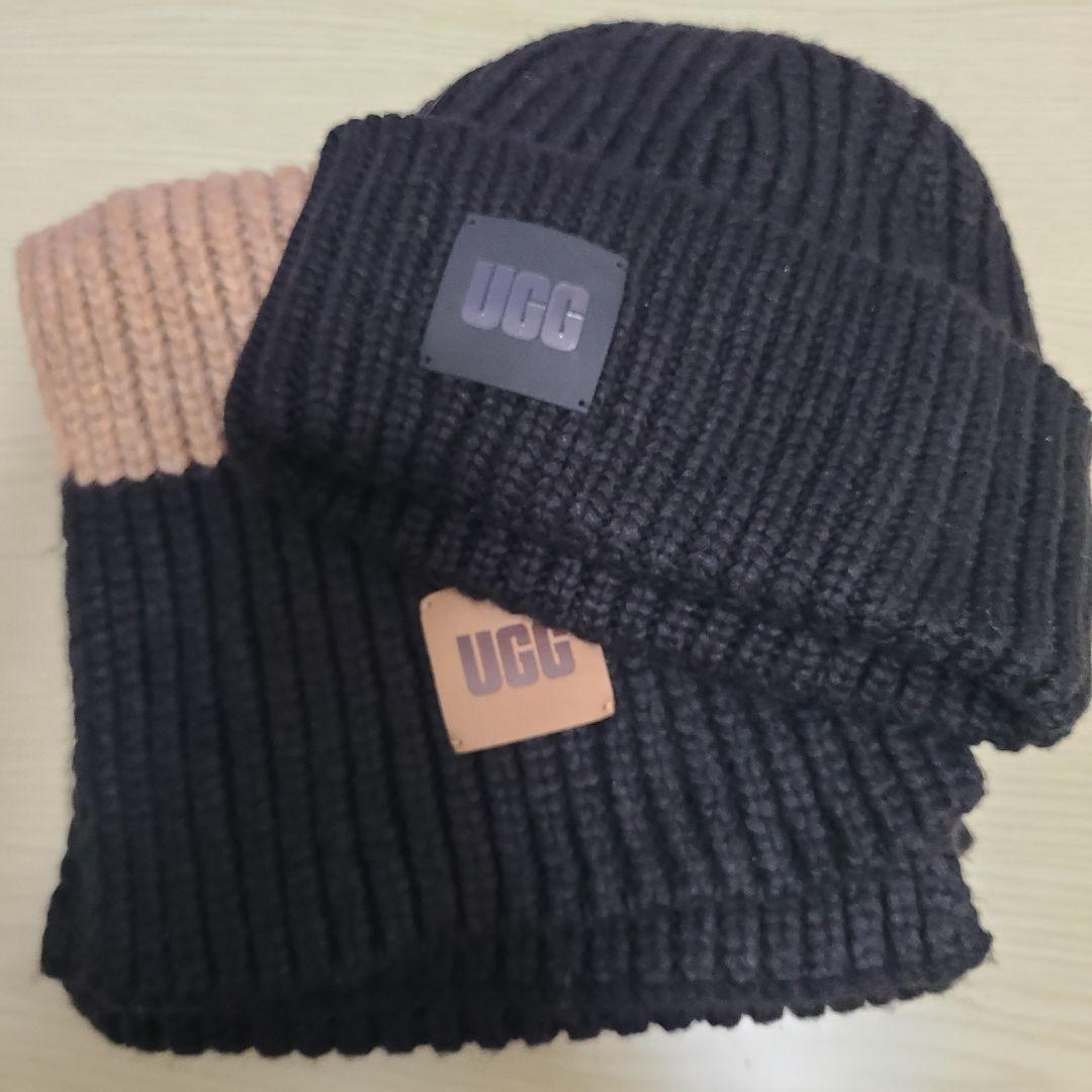 値下げ UGG リブ編みニット 帽子 マフラーセット