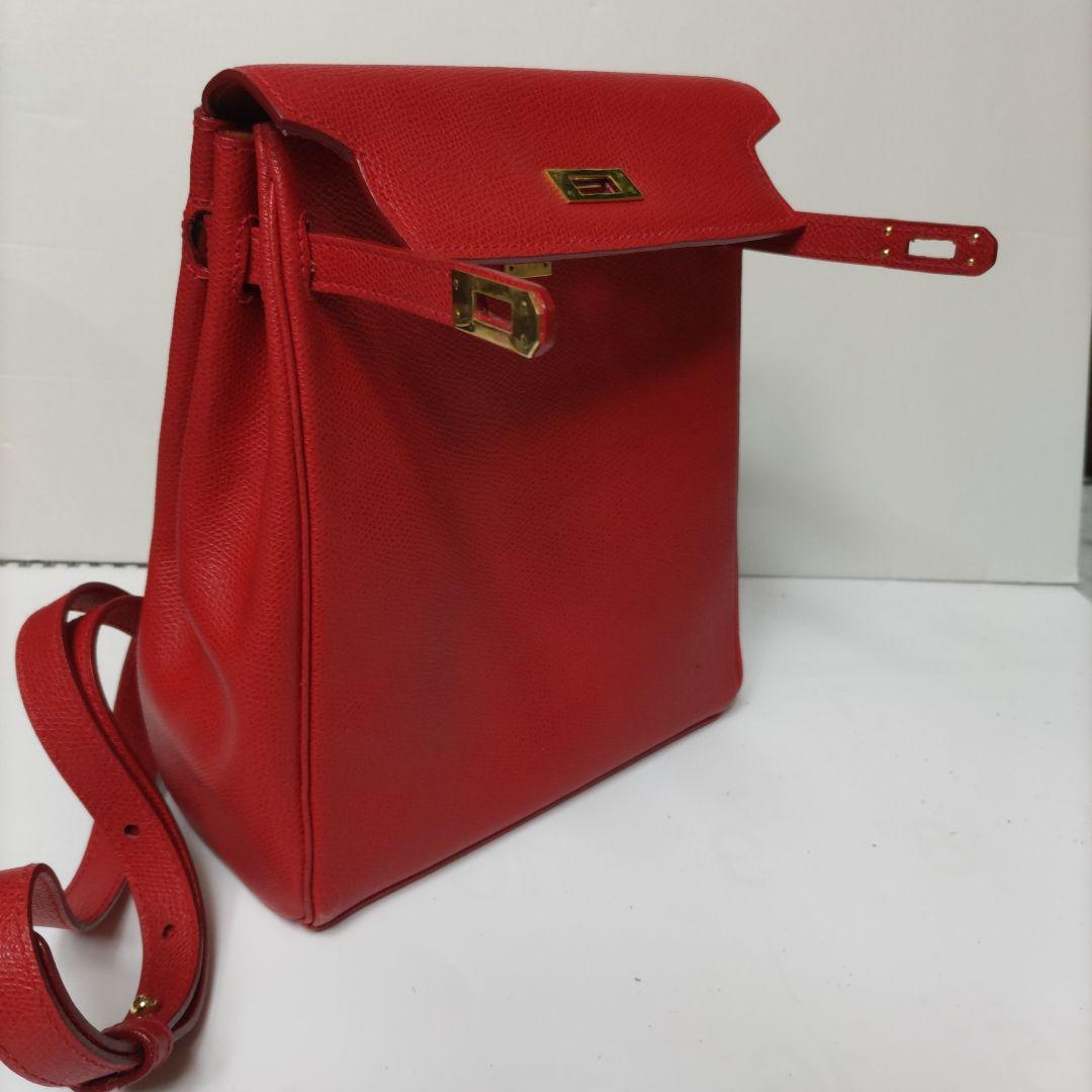 レザー レッド リュックバッグ ゴールド金具