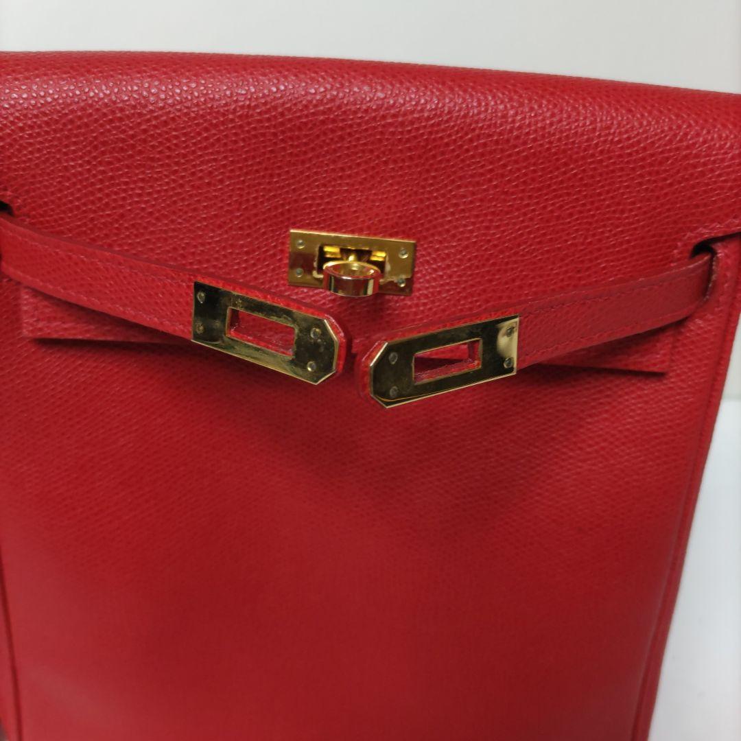 レザー レッド リュックバッグ ゴールド金具