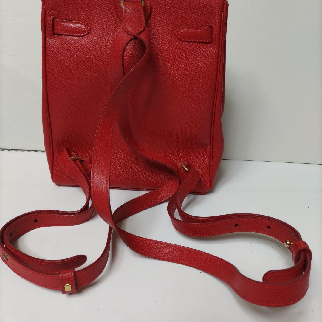 レザー レッド リュックバッグ ゴールド金具