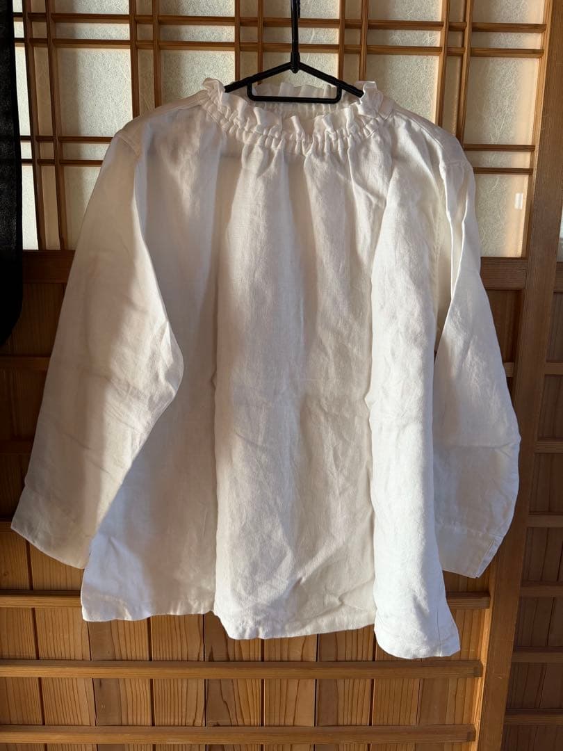 ダ*ア様 wafu Linen Tops リネンフリルネック長袖シャツ　ハイネッ