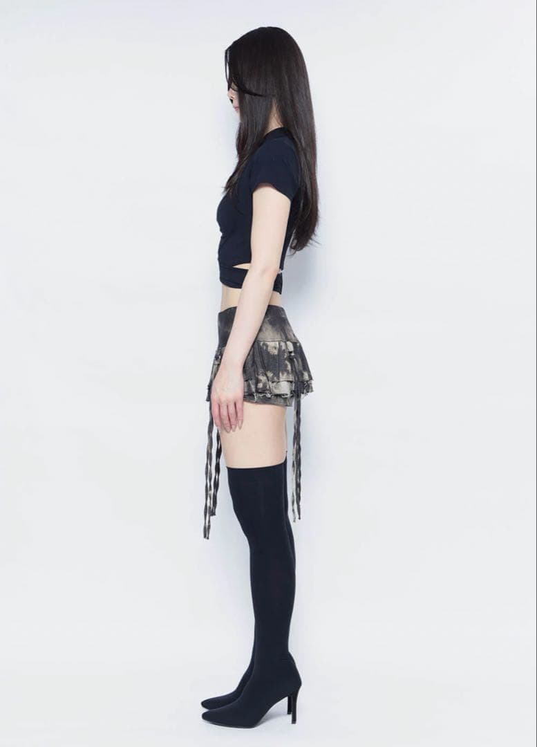 スカート S w pleats crash skirt THEREDTHREAD