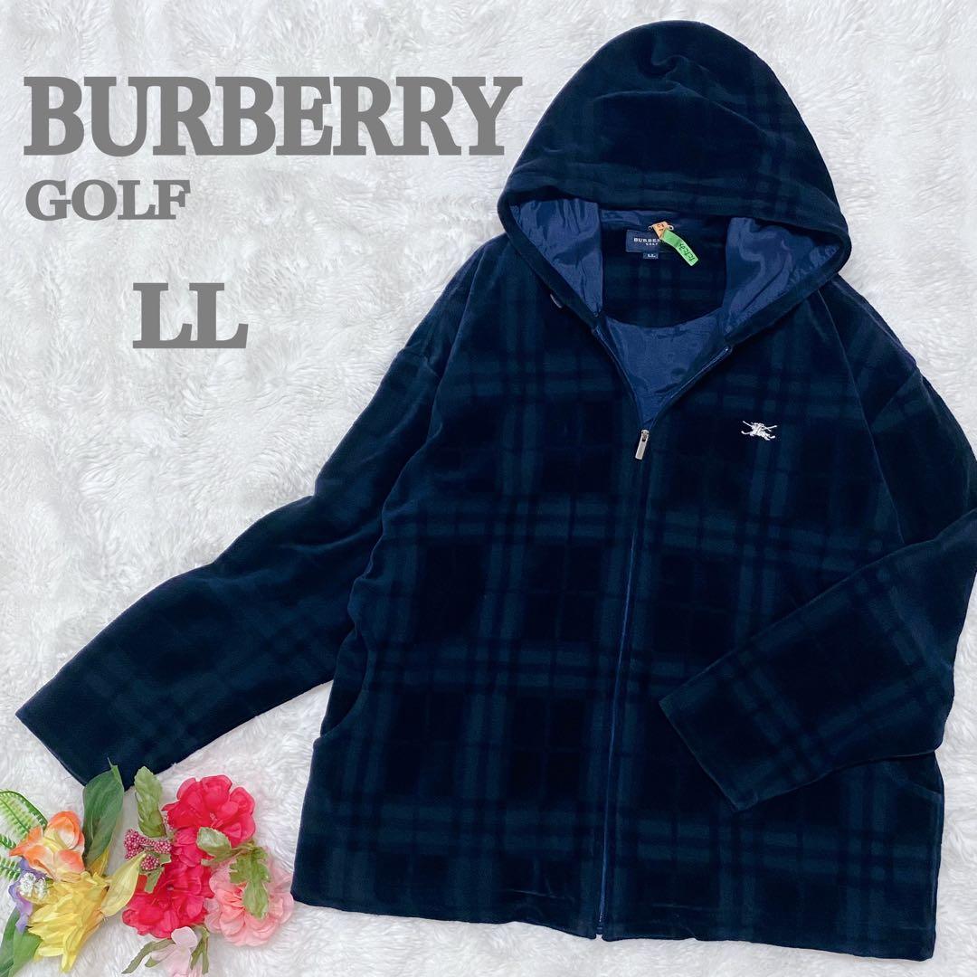 【大きいサイズ】バーバリー ゴルフ ギガチェック ベロア パーカー ネイビー
