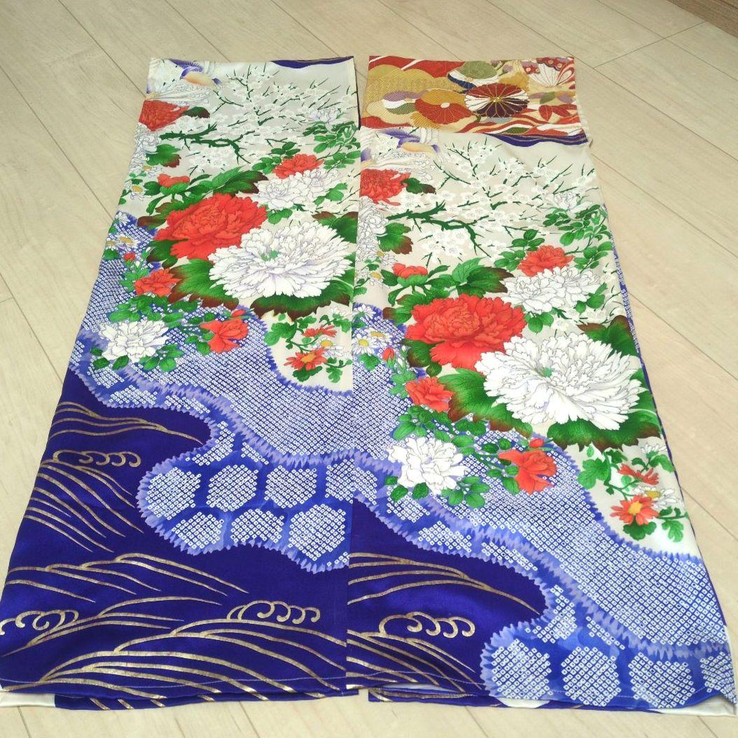 ムーミン様☆アイボリー花鳥と菊 振袖リメイクV開きワンピ*