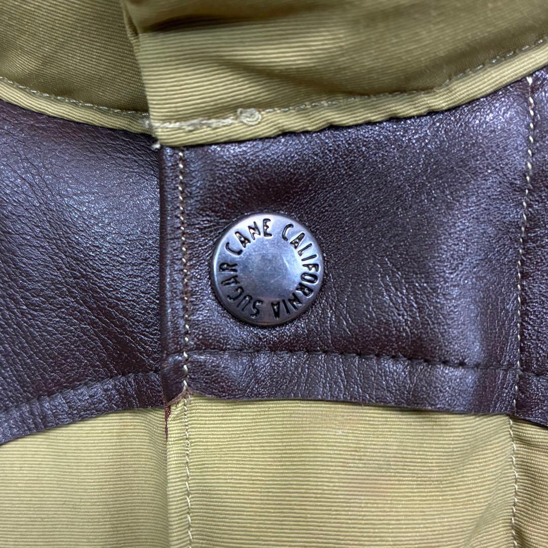 ★SUGAR CANE★ダウンベスト★革★サイズM★オリーブ×ブラウン★