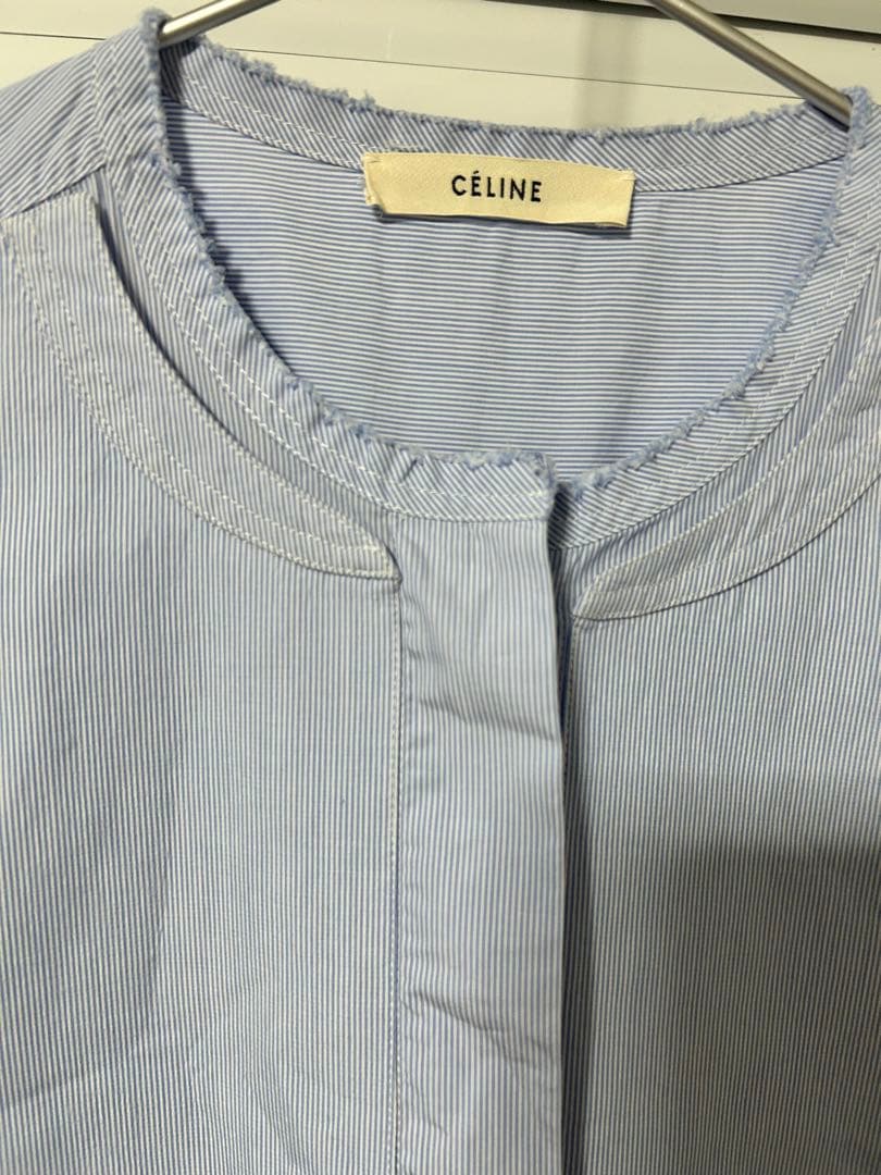 CÉLINE ライトブルー ストライプ 長袖シャツ セリーヌ