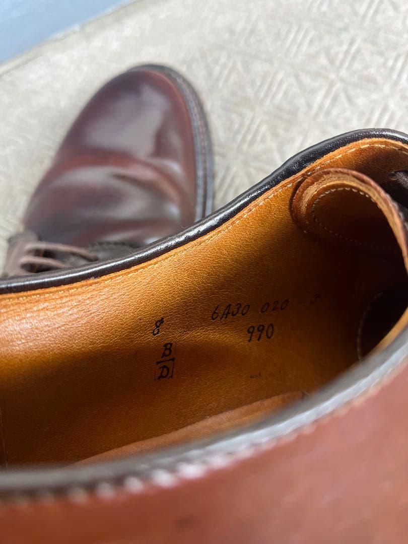 オールデン 990 コードバン プレーン トゥ 8D レザースティック付き