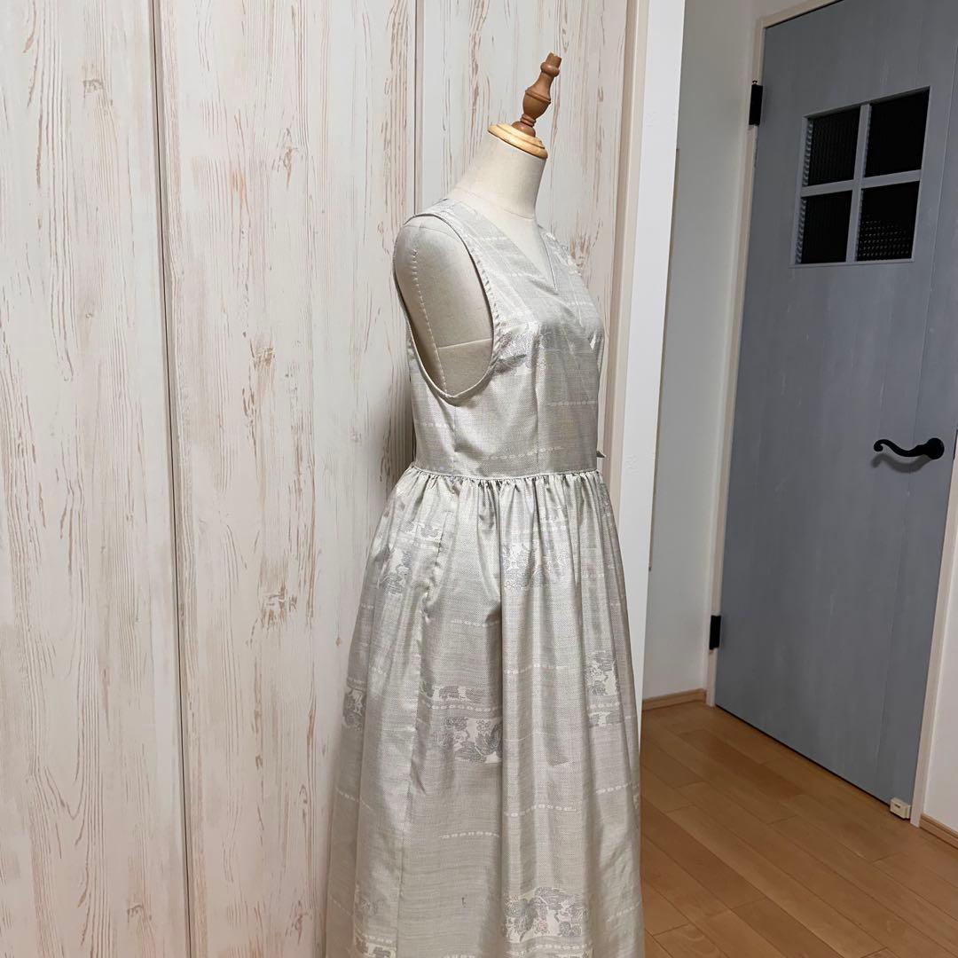 着物リメイク 大島紬(7マルキ)から袖なしカシュクールワンピース(M)