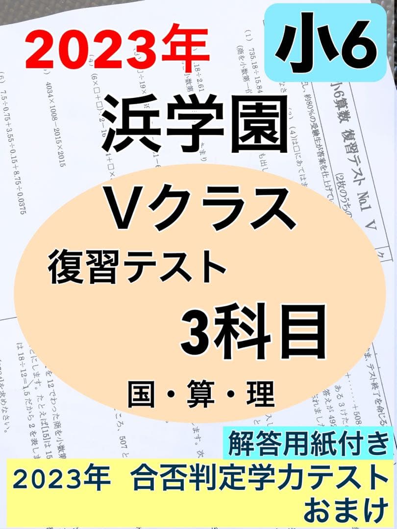 浜学園　最新版　2023年　小6　復習テスト　Vクラス　算国理　1年分