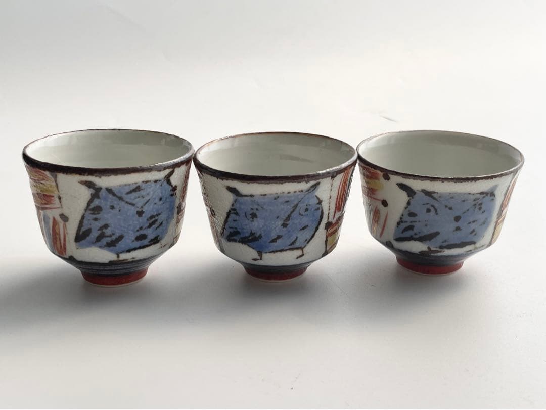 陶芸家　前田正博　色絵　金彩　ふくろう　酒器揃　徳利　ぐい呑　セット　酒器　酒杯