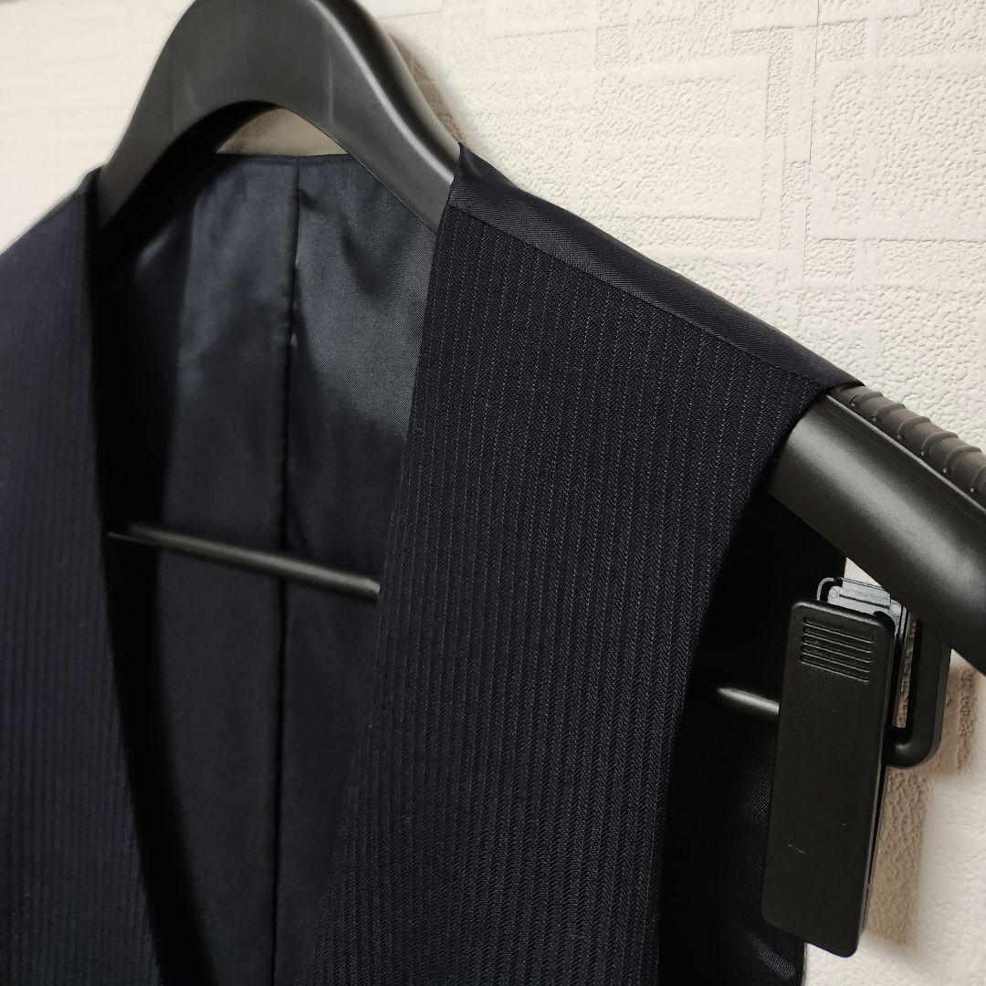 スーツセレクト　メンズ　スーツ　スリーピース　濃紺　ストライプ