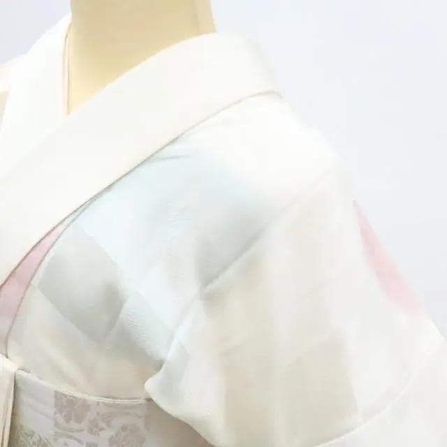 Y2401◇新品 袷 正絹 半襟・仕付け糸付 手縫い 桜 市松 長襦袢 着物