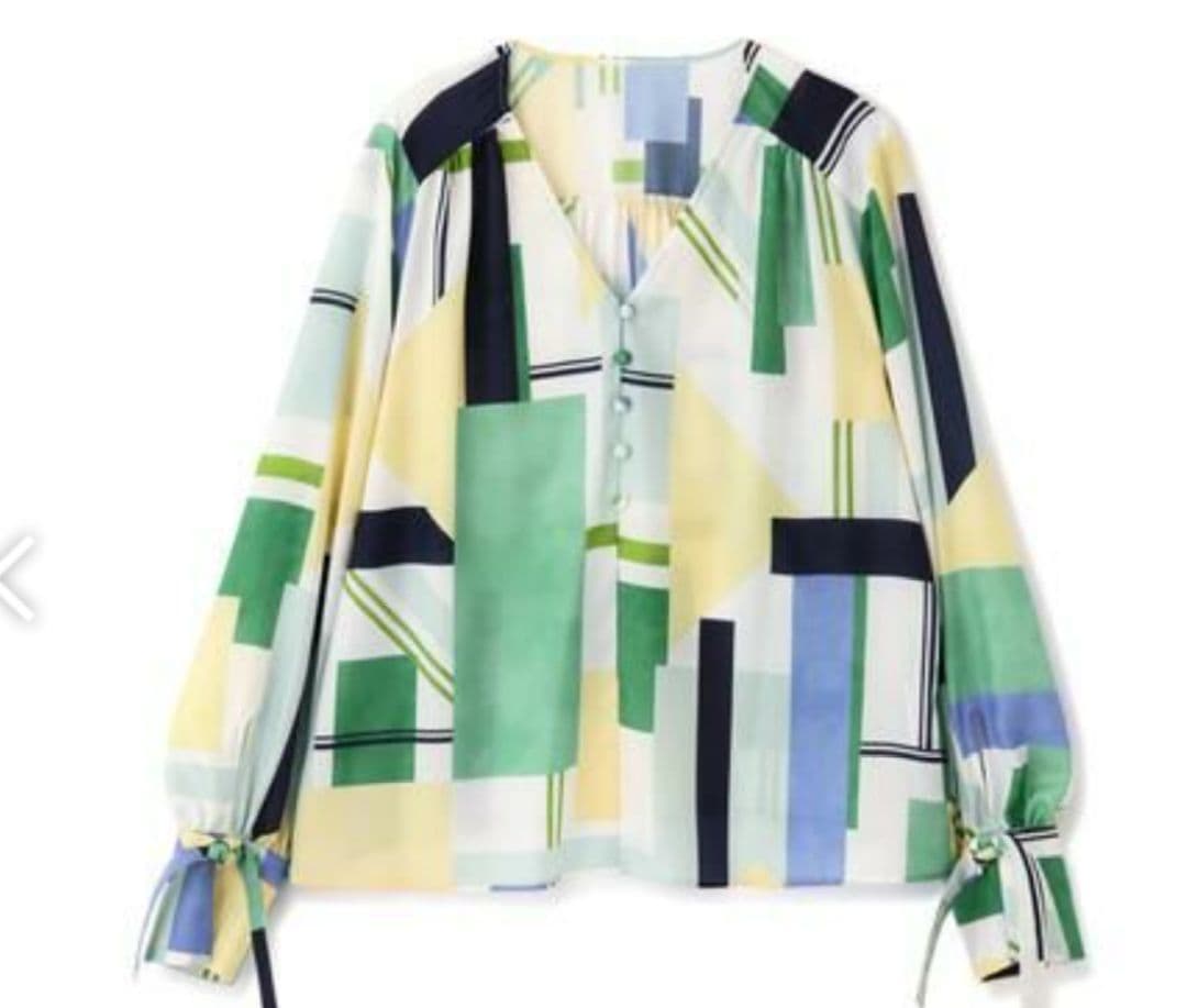 マック新品未使用ピンキーダイアンカラーブロックプリントブラウス