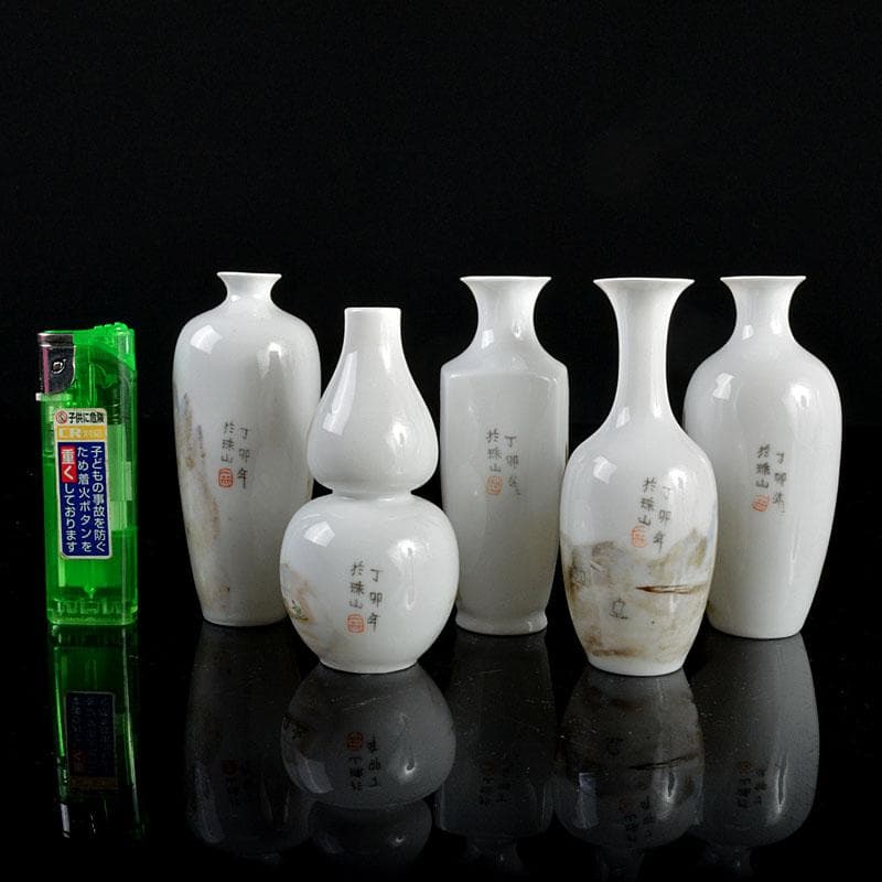 中国　景徳鎮製　薄胎粉彩　山水文　小瓶　5点　V　R4336