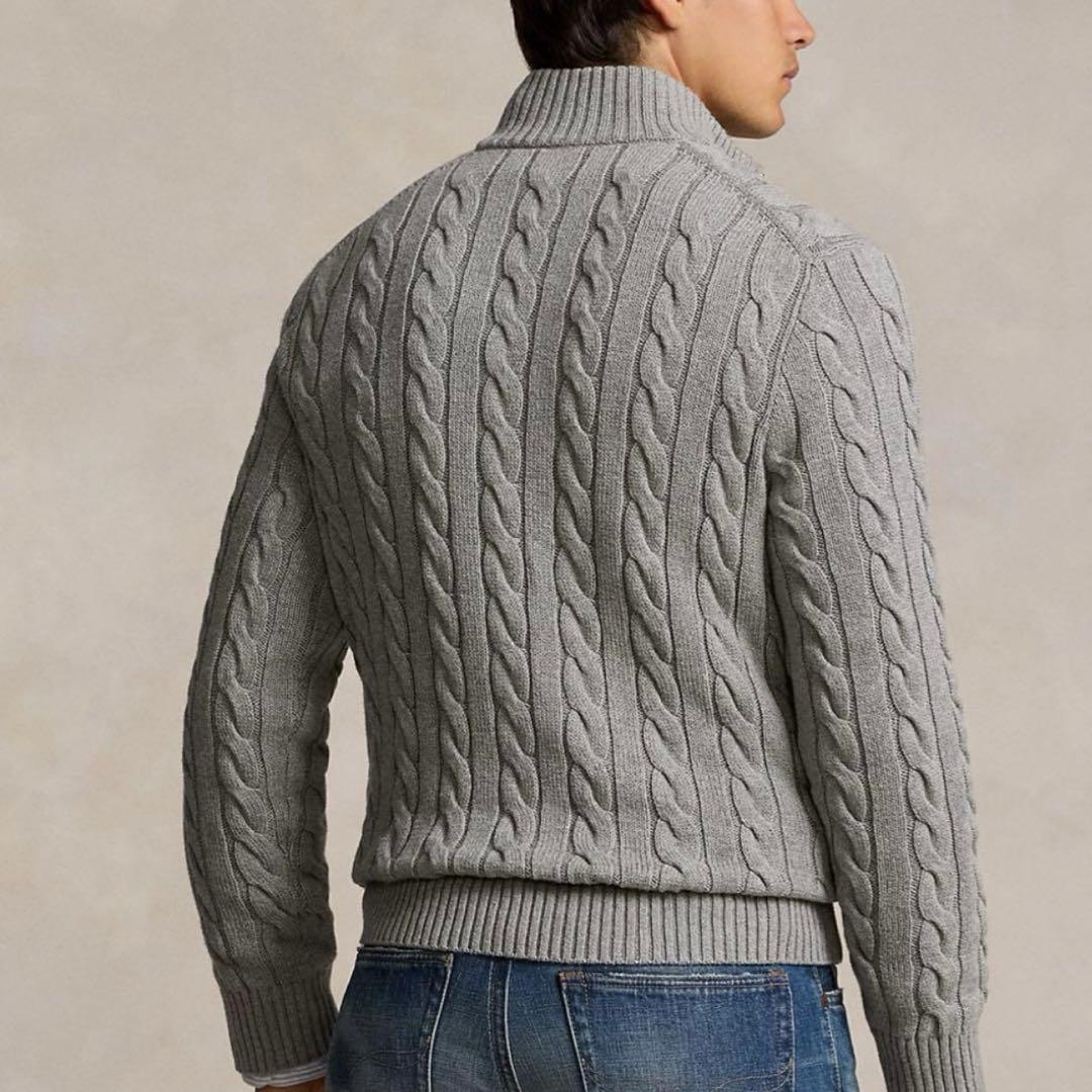 新品未使用 ポロラルフローレン ハーフジップ ケーブルニット M グレー