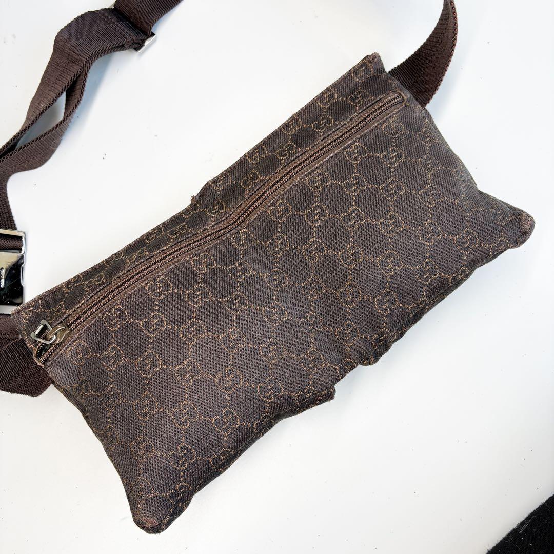 美品✨グッチ ボディバッグ ウェストポーチ ショルダー GG キャンバス レザー
