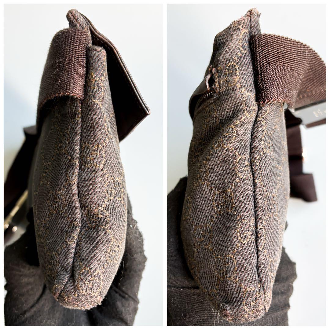 美品✨グッチ ボディバッグ ウェストポーチ ショルダー GG キャンバス レザー