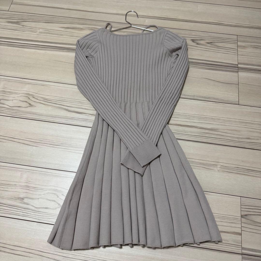 Darich ダーリッチ　ネックリボンデザインフレアニットミニワンピース