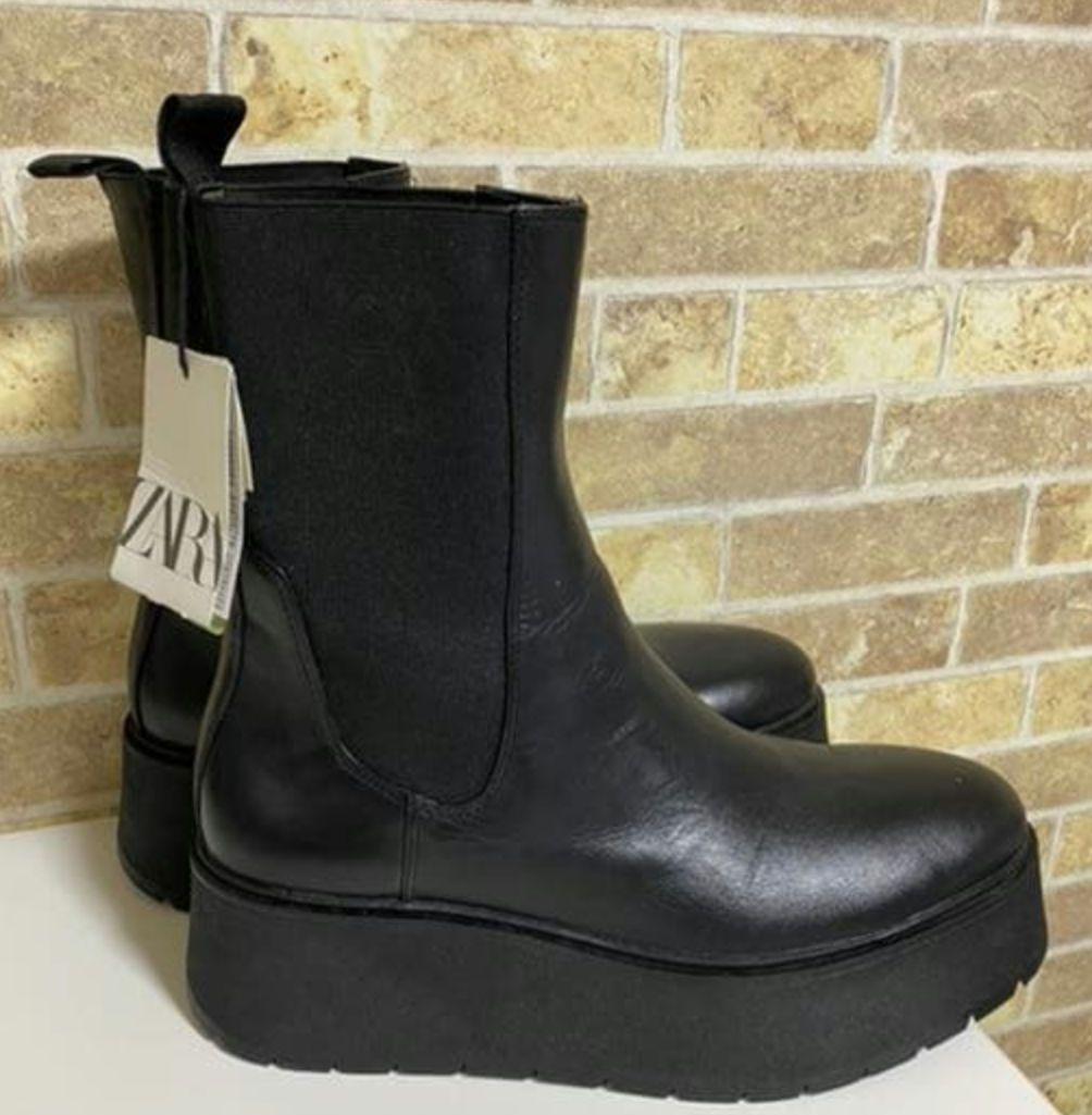 幻☆完売☆ZARAレザープラットフォームブーツ雑誌多数掲載☆ガムサイド38