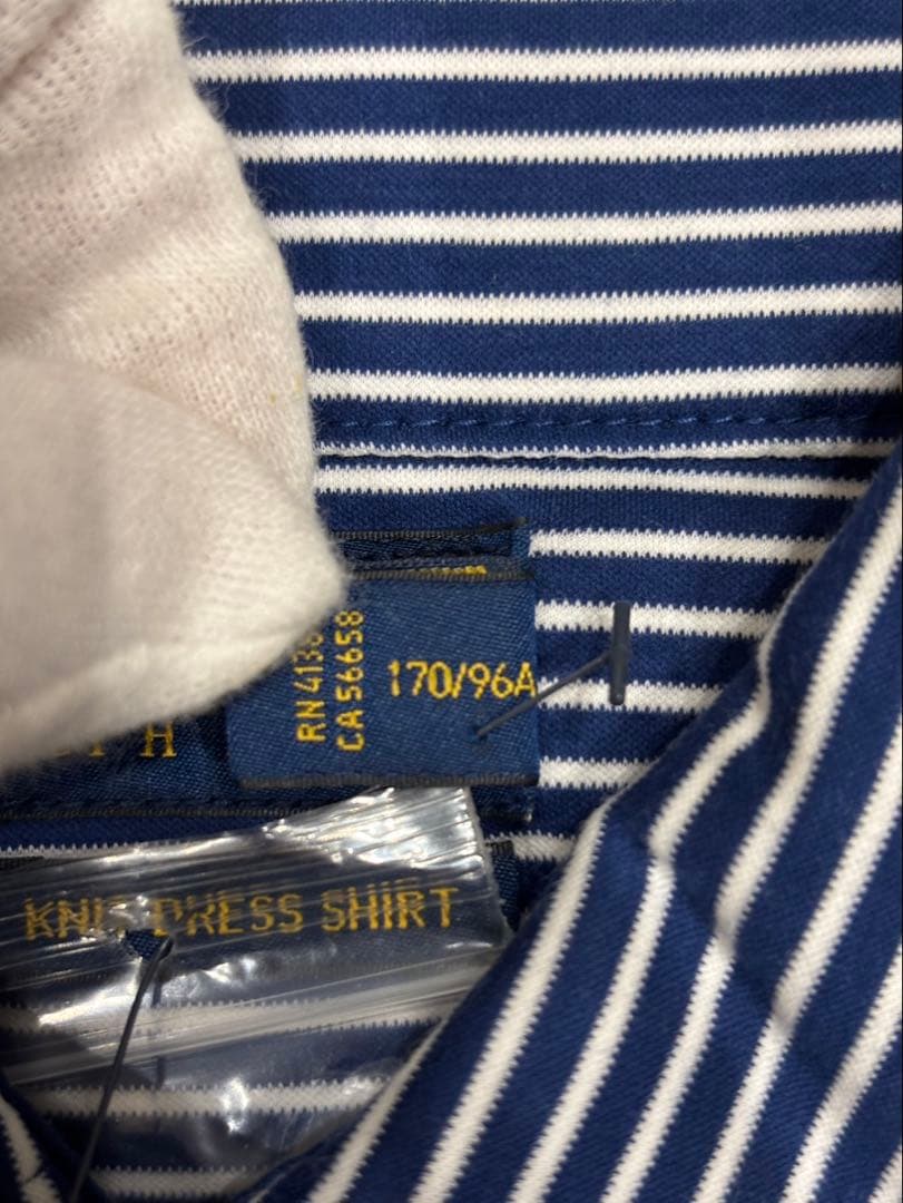 【新品】ポロラルフローレン ニットドレスシャツ ストライプ L ネイビー