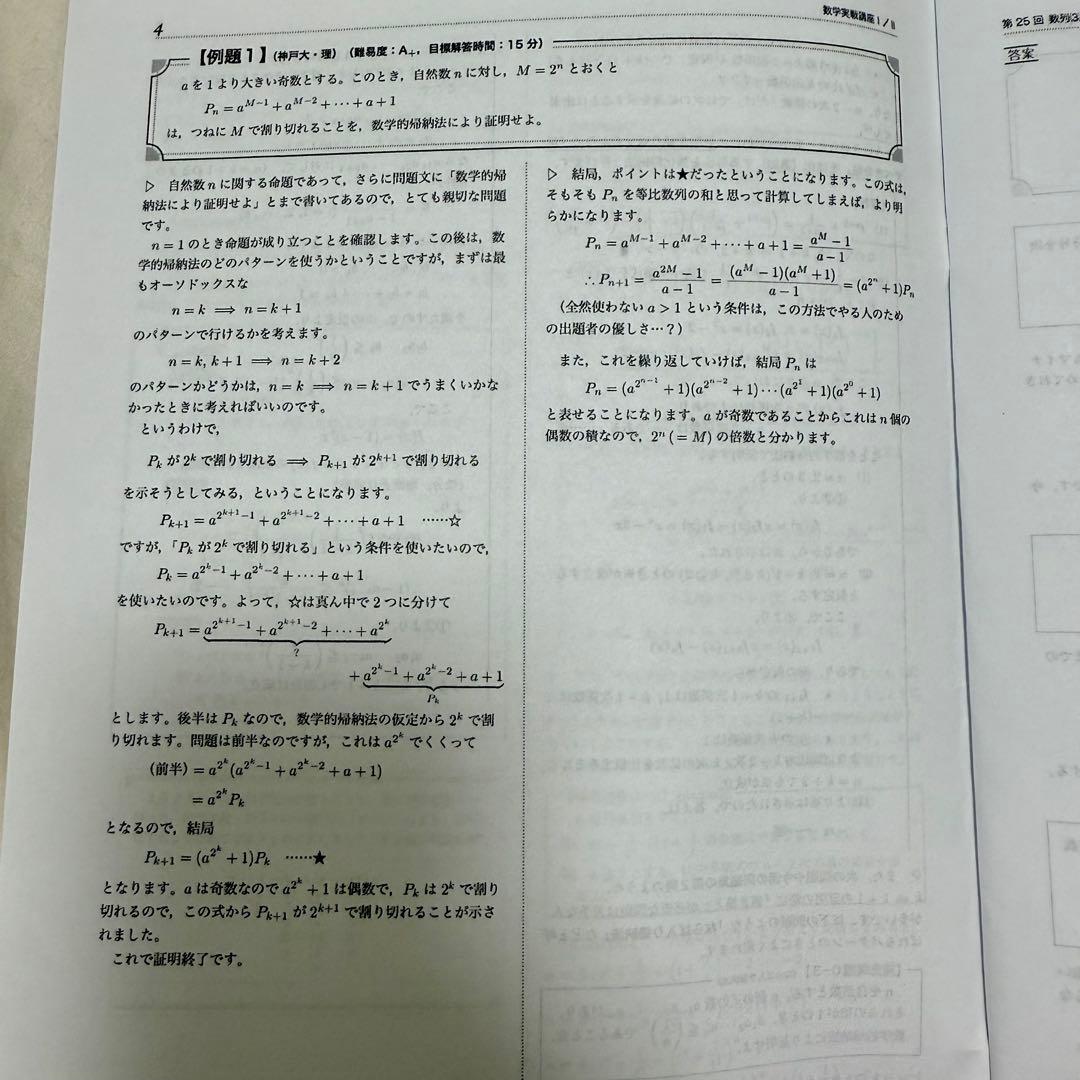 鉄緑会 数学実戦講座I/II 授業冊子 解答解説プリント