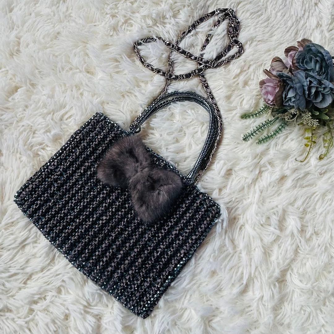 可愛い★アンテプリマ　ワイヤーポシェット　ファーリボン付き