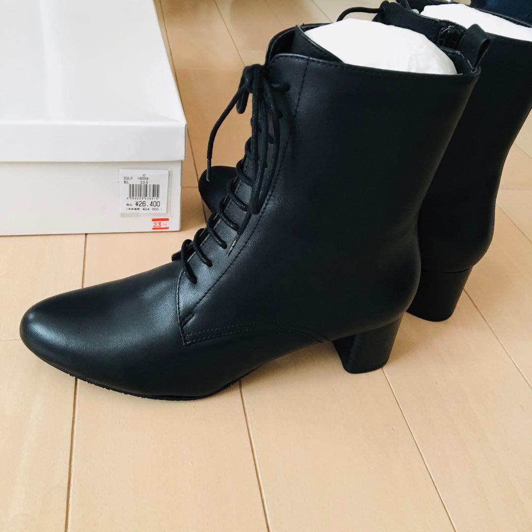 ing イング　レースアップ　本革ブーツ　ブラック