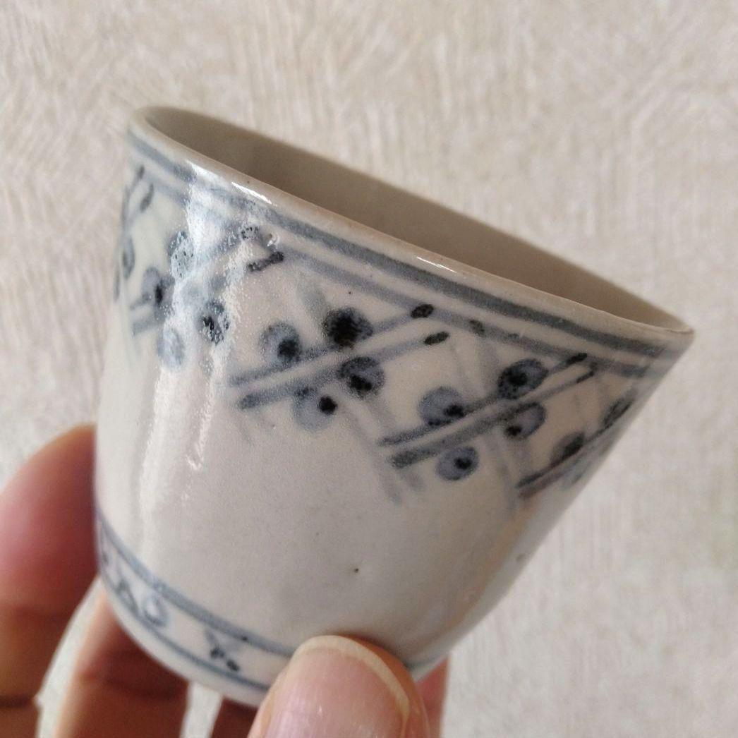 【秋の感謝セール！〜9/28まで】古伊万里染付格子文蕎麦猪口江戸時代