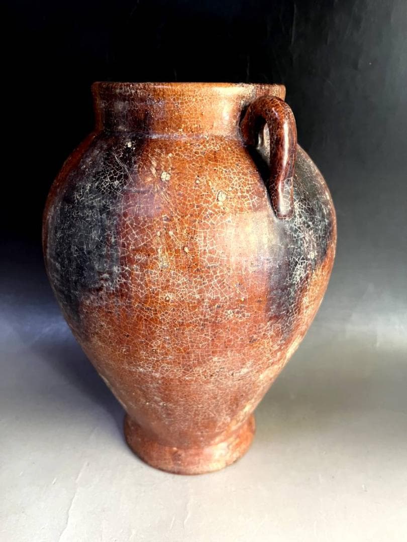 壷■古い飴釉耳付き立ち壺 花瓶 オブジェ 須恵器 古玩 唐物 時代物 骨董品■