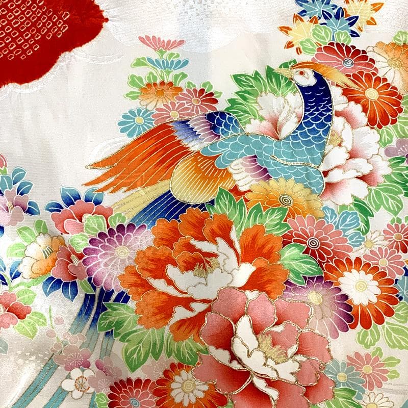 506ax90□お宮参り 女児 祝い着 掛け着 七五三にも 部分絞り 鳳凰□良好