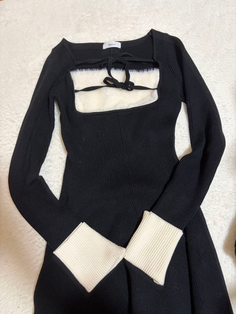 Darich リボンファーフレアニットミニワンピース FREEサイズ