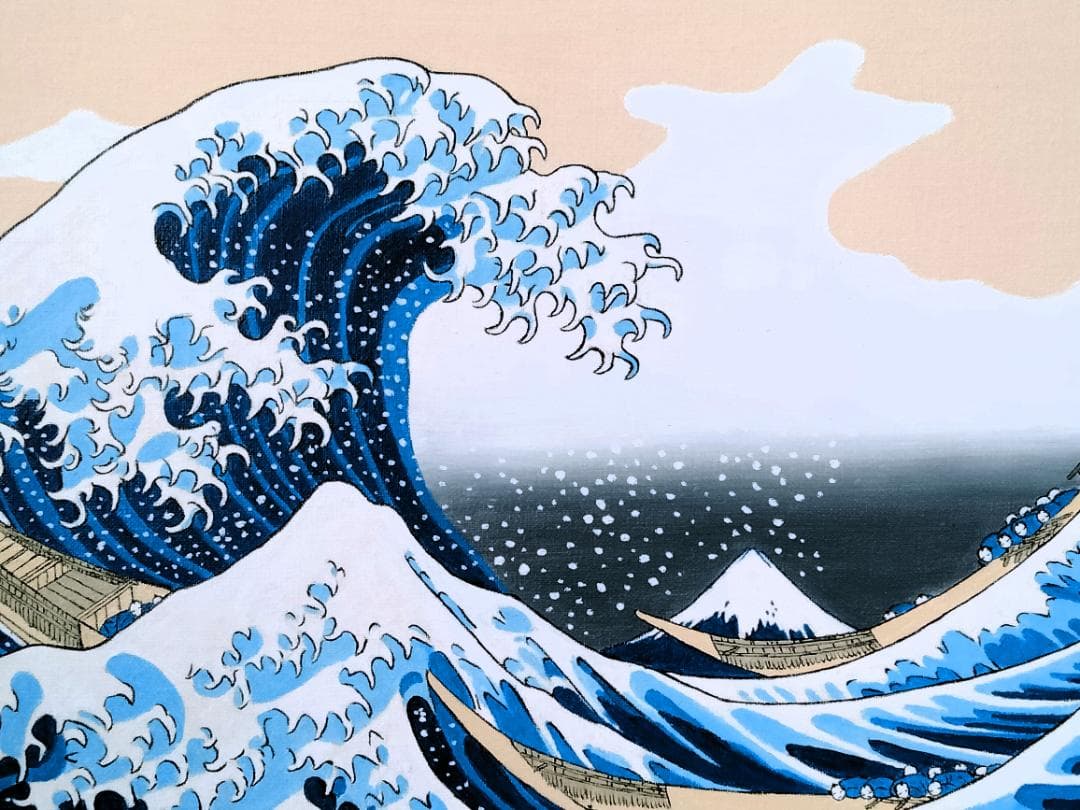 ★富嶽三十六景　神奈川沖・谷村一男肉筆油彩画・F6・新品額付