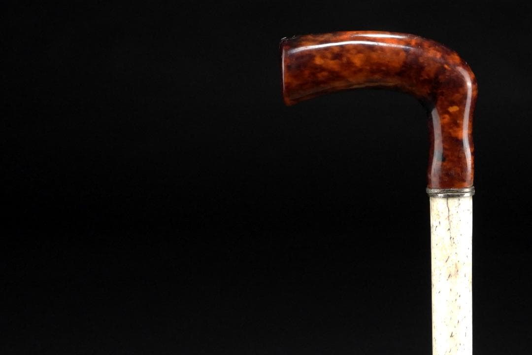 中国美術 時代物 老獨角鯨 歯牙 一角鯨 本鼈甲 杖 本物/長さ約90cm