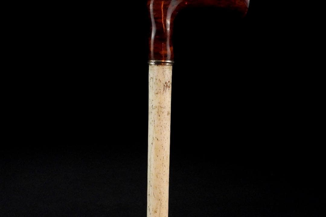 中国美術 時代物 老獨角鯨 歯牙 一角鯨 本鼈甲 杖 本物/長さ約90cm