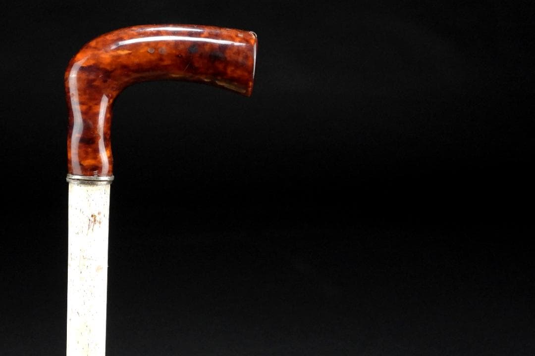 中国美術 時代物 老獨角鯨 歯牙 一角鯨 本鼈甲 杖 本物/長さ約90cm