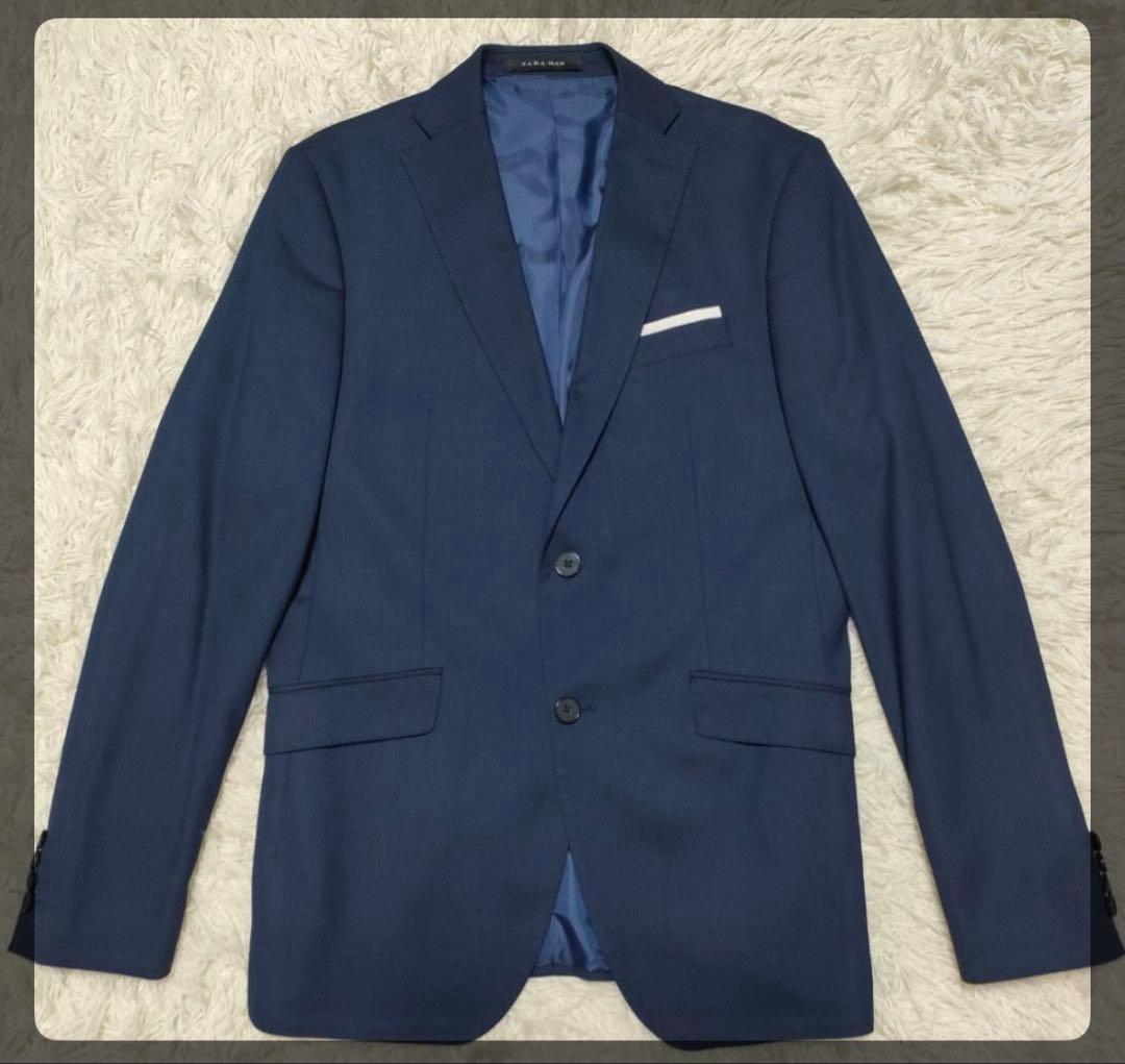 【極美品】未使用級 ZARA ザラ スーツ シングル 2B 総裏地 紺 XL位