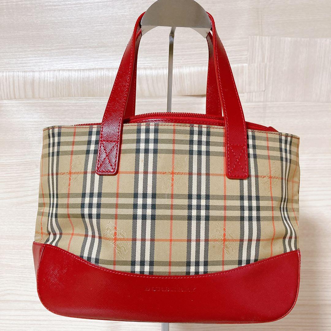 バーバリー BURBERRY ノバチェック ハンドバッグ ベージュ レッド